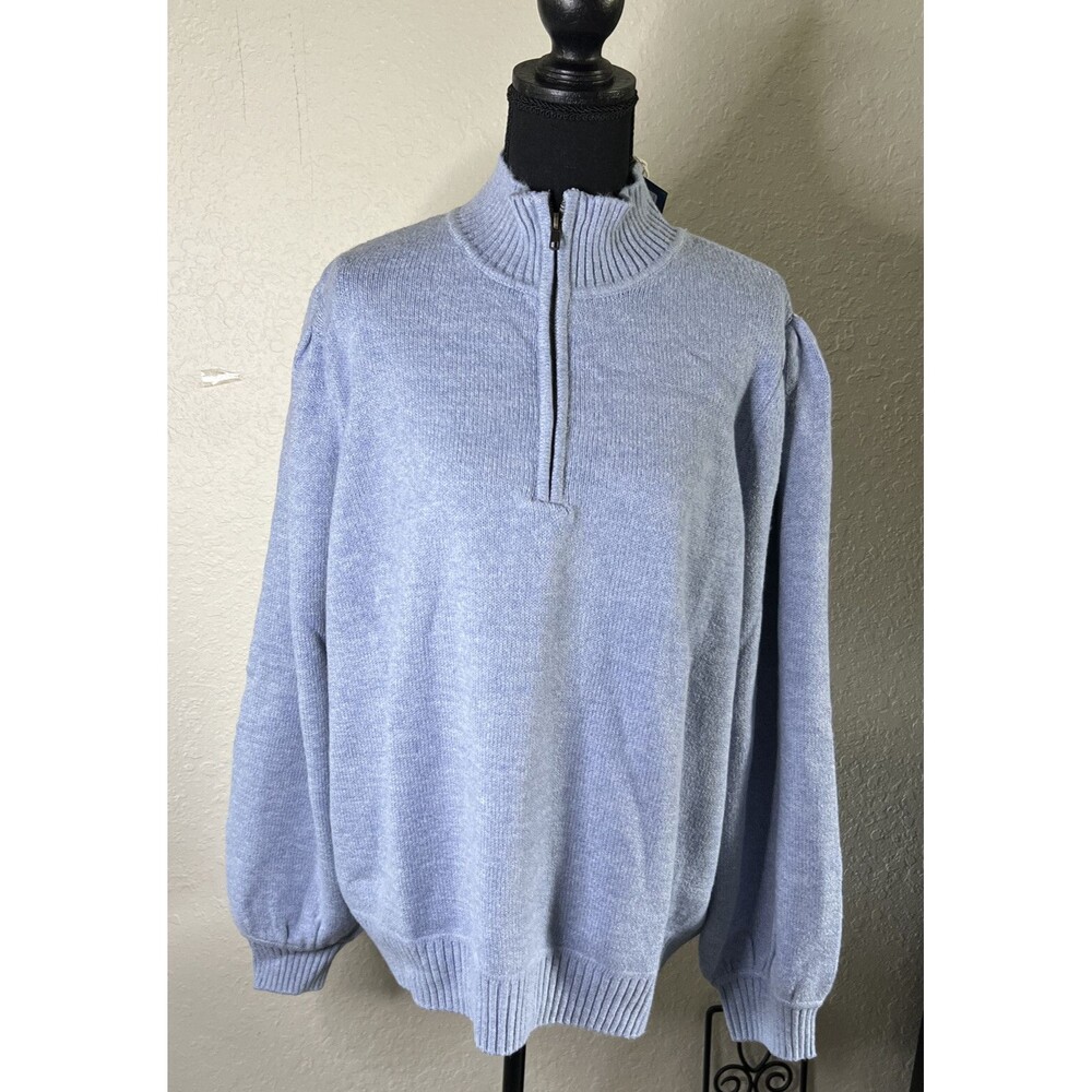 Universal Thread Womens  Blue 1/4 Zip Puff Mock Neck Sweater Puff Sleeve Size 2X